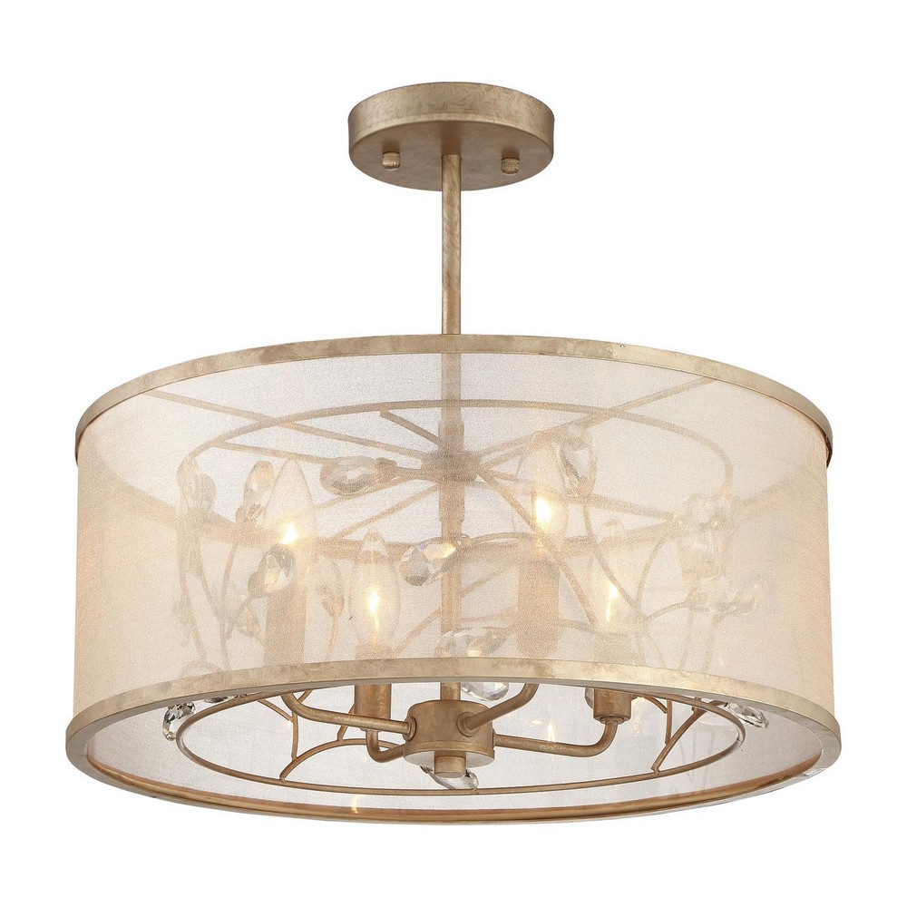 Minka Lavery-4434-252-Saras Jewel - 4 Light Semi-Flush Mount in Transitional Style - 12.25 inches tall by 17 inches wide   Nanti Champagne Silver Finish with Gossamer Gold Shade
