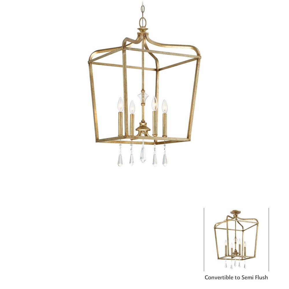 Minka Lavery-4448-582-Laurel Estate - 4 Light Convertible Pendant in Traditional Style - 29.75 inches tall by 17 inches wide   Brio Gold Finish