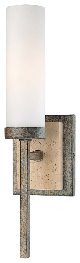 Minka Lavery-4460-273-Compositions - 1 Light Wall Sconce in Transitional Style - 15.25 inches tall by 4.25 inches wide   Aged Patina Iron Finish with Etched Opal Glass