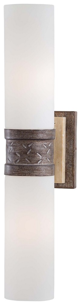 Minka Lavery-4462-273-Compositions - 2 Light Wall Sconce in Transitional Style - 18.5 inches tall by 4.25 inches wide   Aged Patina Iron Finish with Etched Opal Glass