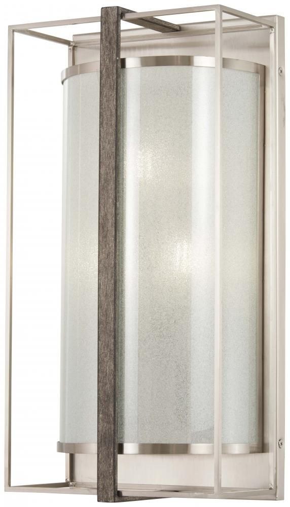 Minka Lavery-4560-098-Tysons Gate - 3 Light Wall Sconce in Transitional Style - 18 inches tall by 9 inches wide   Brushed Nickel/Shale Wood Finish with White Iris Glass