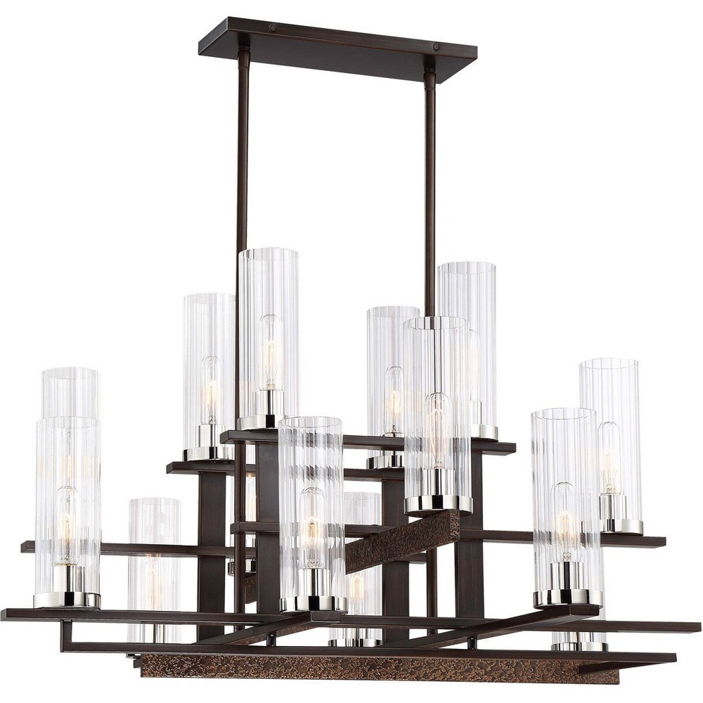 Minka Lavery-4610-101-Maddox Roe - 2 Tier Chandelier 5 Light Iron Ore/Gold Dust in Transitional Style - 21 inches tall by 38 inches wide   Iron Ore/Gold Dust Finish with Clear Ribbed Glass