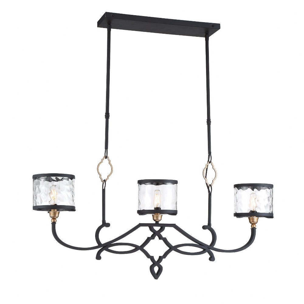 Minka Lavery-4853-686-Wyndmere - 3 Light Island in Traditional Style - 24 inches tall   Sand Black/Gold Finish with Clear Water Glass