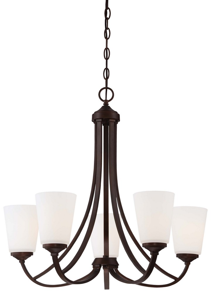 Minka Lavery-4965-284-Overland Park - Chandelier 5 Light Vintage Bronze in Transitional Style - 25 inches tall by 26 inches wide Vintage Bronze  Brushed Nickel Finish with Etched White Glass