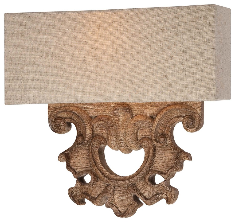 Minka Lavery-5200-290-Abbott Place - 2 Light Wall Sconce in Traditional Style - 11.5 inches tall by 12 inches wide   Classic Oak Patina Finish with Beige Fabric Shade