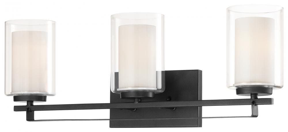 Minka Lavery-6103-66-Parsons Studio - 3 Light Bath Bar in Transitional Style - 8.75 inches tall by 24 inches wide Sand Coal  Brushed Nickel Finish with Etched White Glass