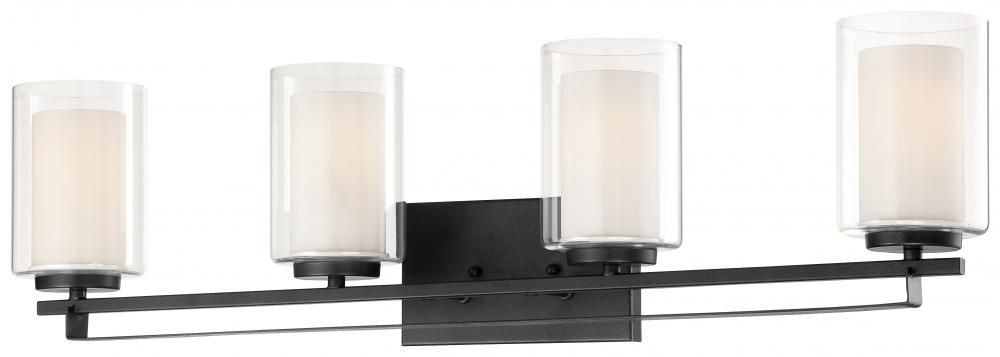 Minka Lavery-6104-66-Parsons Studio - 4 Light Bath Bar in Transitional Style - 8.75 inches tall by 32.5 inches wide Sand Coal  Brushed Nickel Finish with Etched White Glass