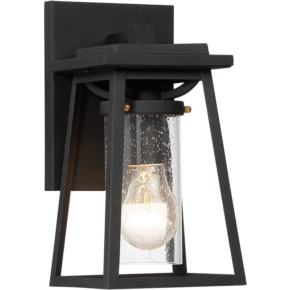 Minka Lavery-72711-66G-Lanister Court - Outdoor Wall Lantern Approved for Wet Locations in Transitional Style - 10.5 inches tall by 5.5 inches wide   Black/Gold Finish with Clear Seeded Glass