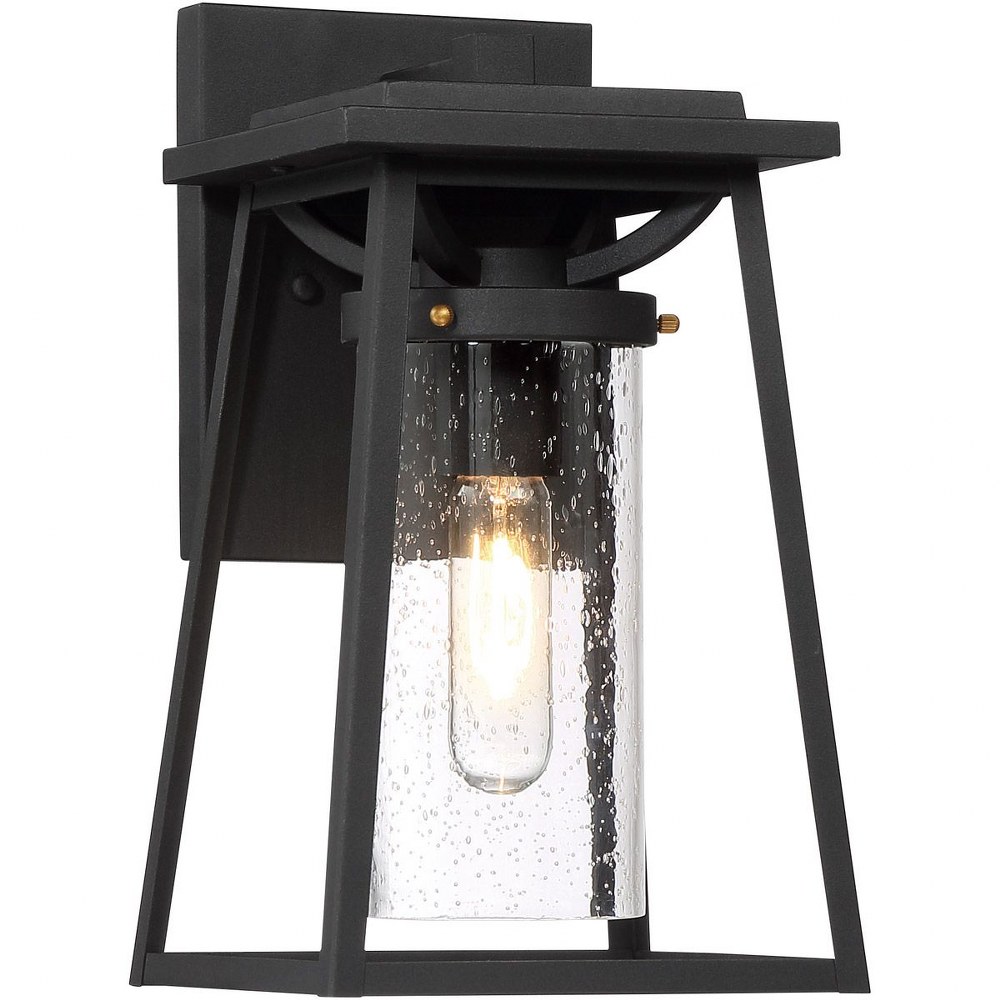 Minka Lavery-72712-66G-Lanister Court - Outdoor Wall Lantern Approved for Wet Locations in Contemporary Style - 12.5 inches tall by 7 inches wide   Black/Gold Finish with Clear Seeded Glass