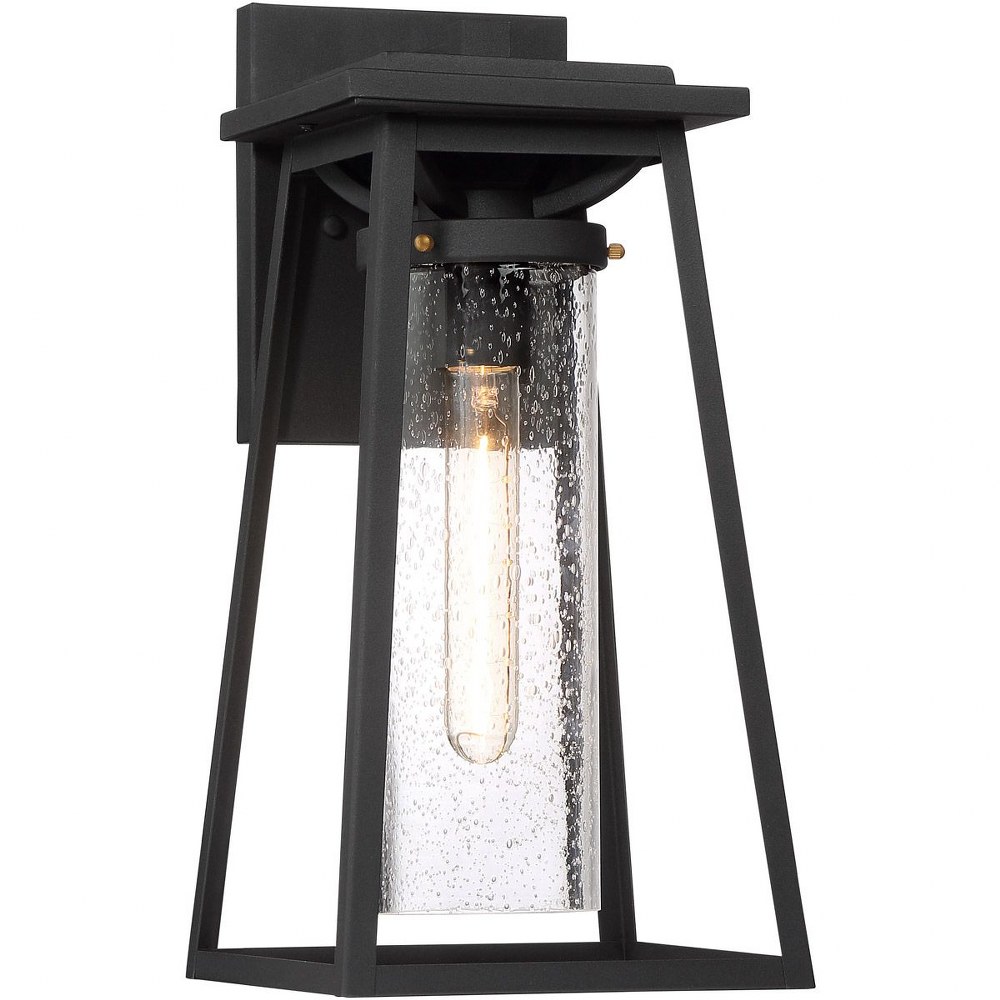 Minka Lavery-72713-66G-Lanister Court - Outdoor Wall Lantern Approved for Wet Locations in Contemporary Style - 15.5 inches tall by 7.75 inches wide   Black/Gold Finish with Clear Seeded Glass