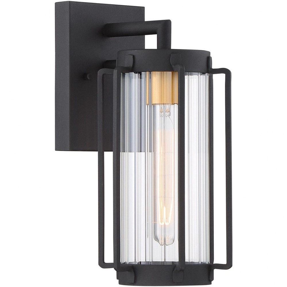 Minka Lavery-72731-66G-Avonlea - Outdoor Wall Lantern Approved for Wet Locations in Contemporary Style - 12.63 inches tall by 6 inches wide   Black/Gold Finish with Clear Ribbed Glass