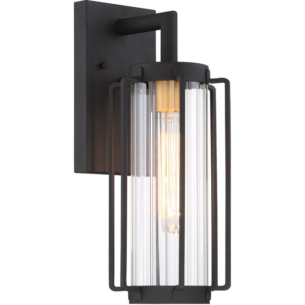 Minka Lavery-72732-66G-Avonlea - Outdoor Wall Lantern Approved for Wet Locations in Contemporary Style - 15.88 inches tall by 6.38 inches wide   Black/Gold Finish with Clear Ribbed Glass