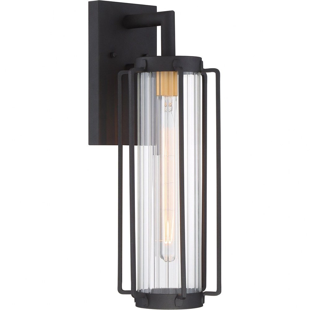 Minka Lavery-72733-66G-Avonlea - Outdoor Wall Lantern Approved for Wet Locations in Contemporary Style - 18.88 inches tall by 6.38 inches wide   Black/Gold Finish with Clear Ribbed Glass