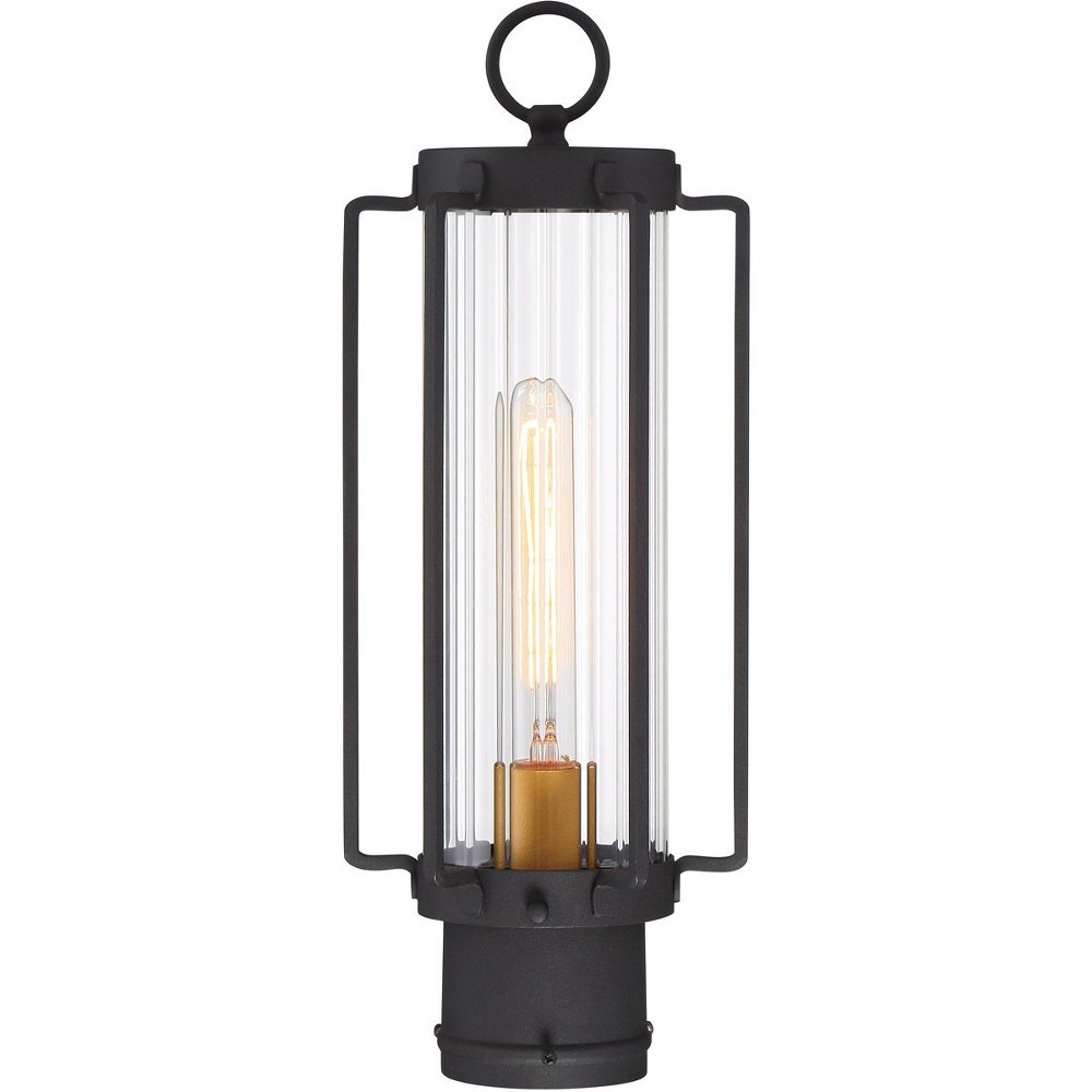 Minka Lavery-72736-66G-Avonlea - 1 Light Outdoor Post Lantern in Contemporary Style - 17.13 inches tall by 6.38 inches wide   Black/Gold Finish with Clear Ribbed Glass