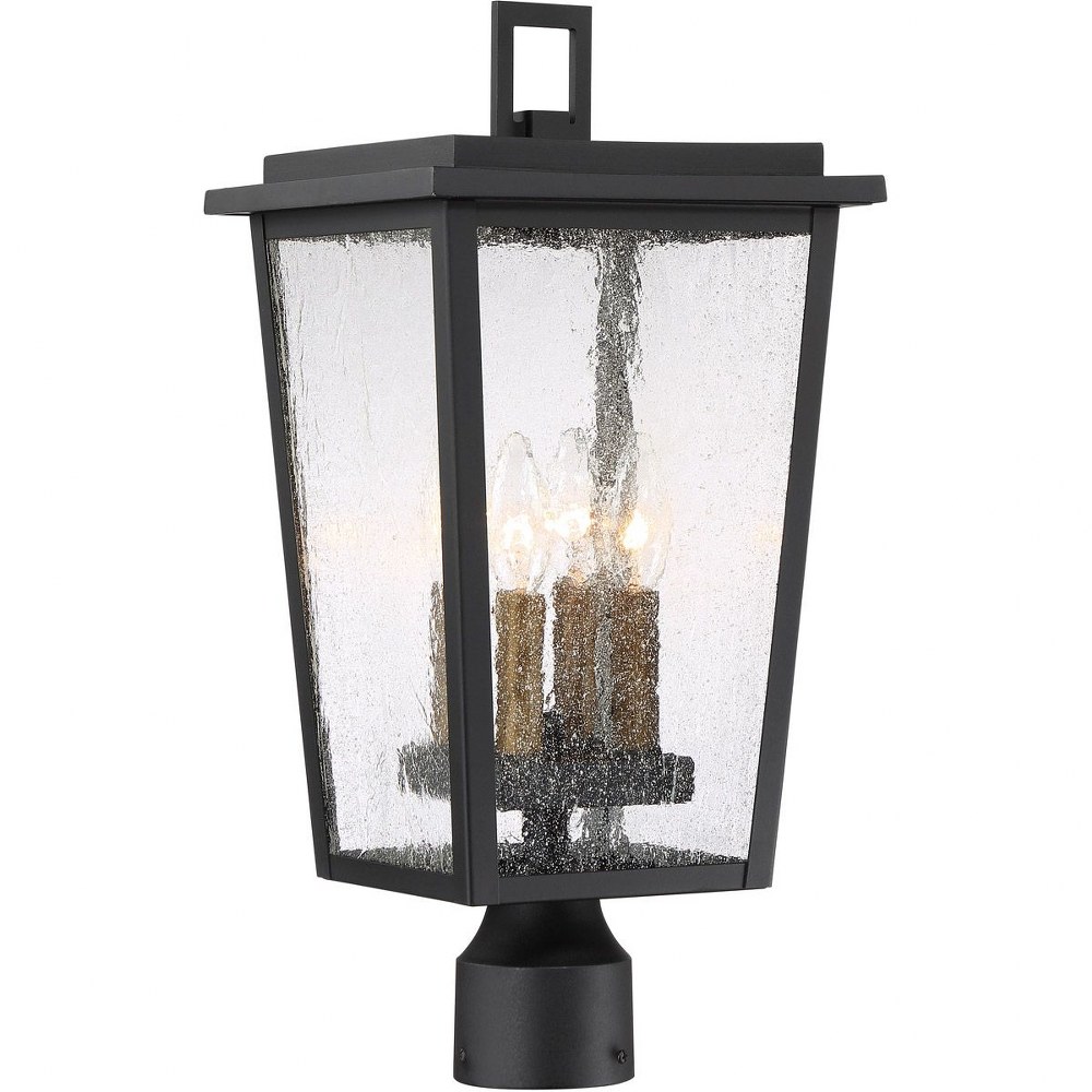 Minka Lavery-72756-66G-Cantebury - 4 Light Outdoor Post Lantern in Transitional Style - 19.75 inches tall by 9.25 inches wide   Black/Gold Finish with Clear Seeded Glass