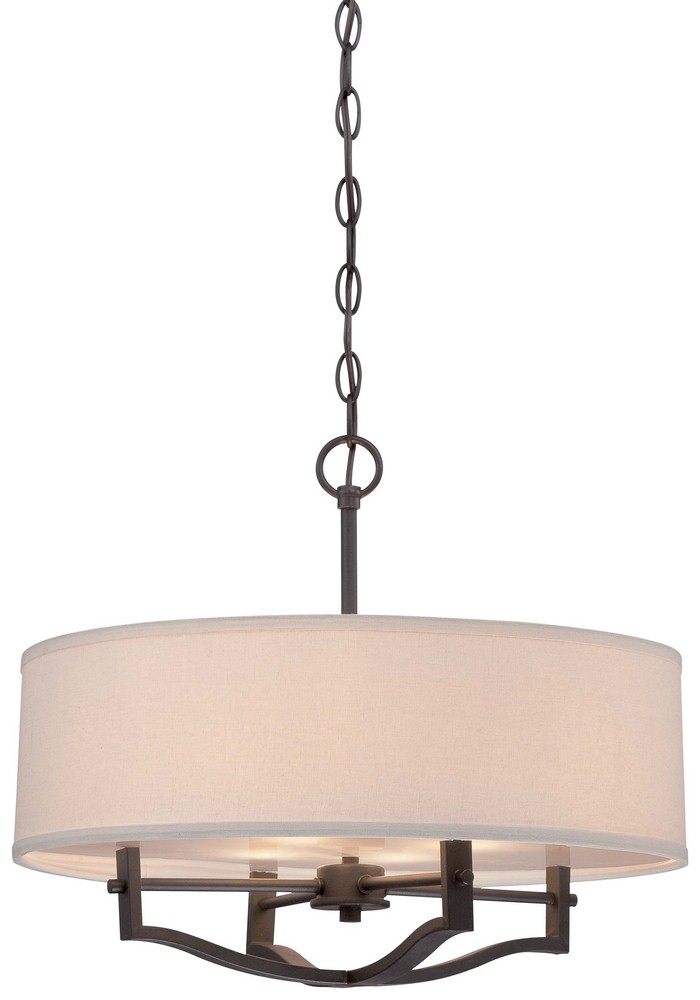 Minka Lavery-844-284-Drum Pendant 3 Light Off-White Linen in Transitional Style - 16.25 inches tall by 19 inches wide   Vintage Bronze Finish with Off-White Linen Shade