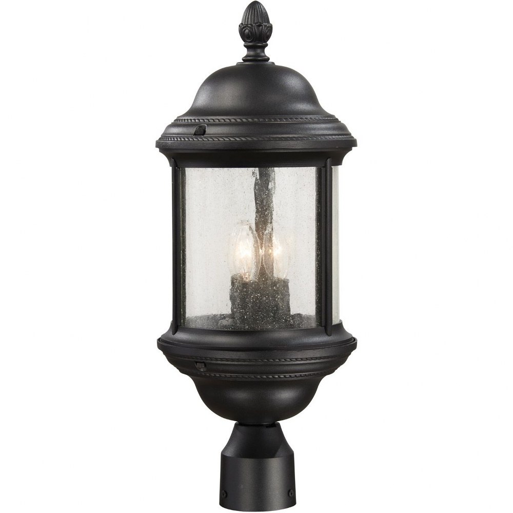 Minka Lavery-9016-66-Hancock - 3 Light Outdoor Post Lantern in Traditional Style - 21.5 inches tall by 8.5 inches wide   Black Finish with Bent Clear Seeded Glass