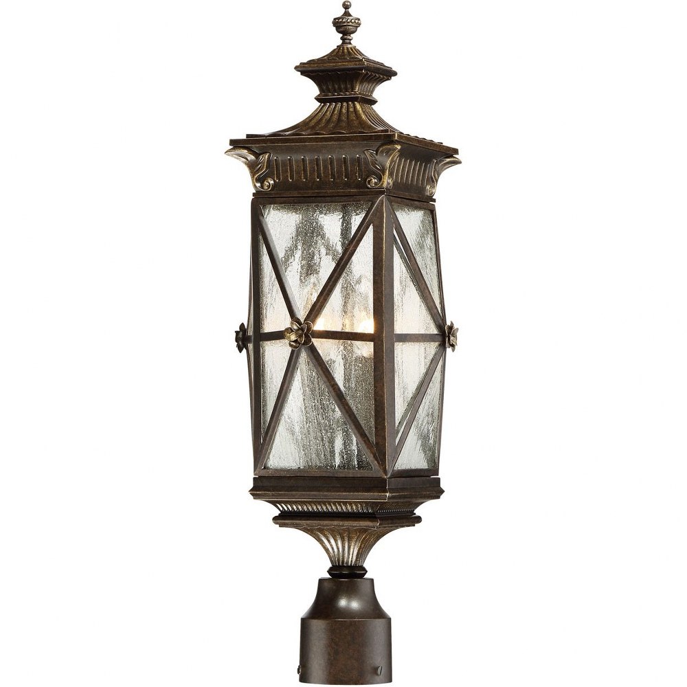 Minka Lavery-9316-586-Rue Vieille - 4 Light Outdoor Post Lantern in Traditional Style - 23.5 inches tall by 8.75 inches wide   Forged Bronze Finish with Clear Seeded Glass