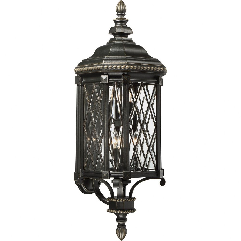 Minka Lavery-9323-585-Bexley Manor - Outdoor Wall Lantern Traditional in Traditional Style - 37.75 inches tall by 13 inches wide   Black/Gold Finish with Clear Beveled Glass