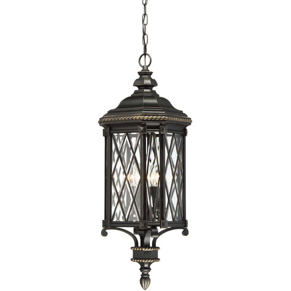 Minka Lavery-9324-585-Bexley Manor - 4 Light Outdoor Chain Hung Lantern in Traditional Style - 31.75 inches tall by 11 inches wide   Black/Gold Finish with Clear Beveled Glass