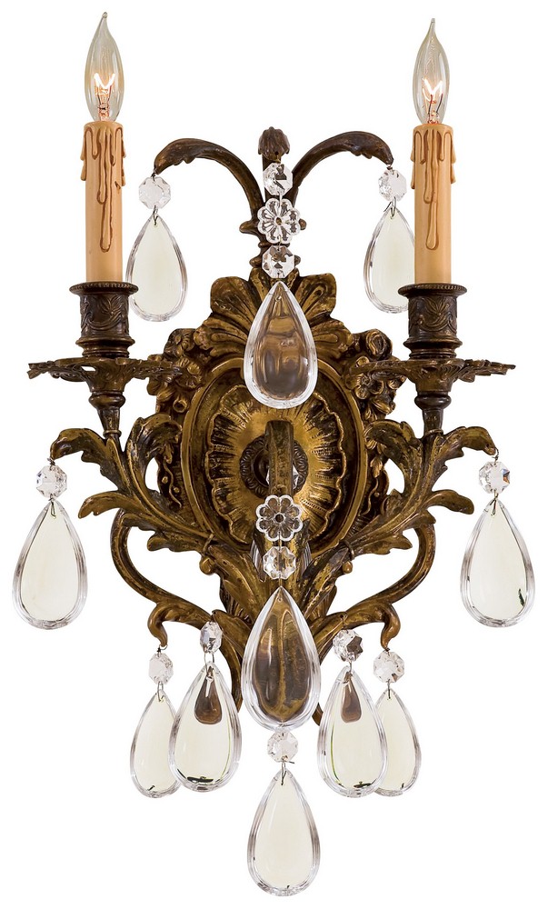 Minka Metropolitan Lighting-N2414-15.75 Inch Two Light Wall Sconce   Oxide Brass Finish with Clear Crystal