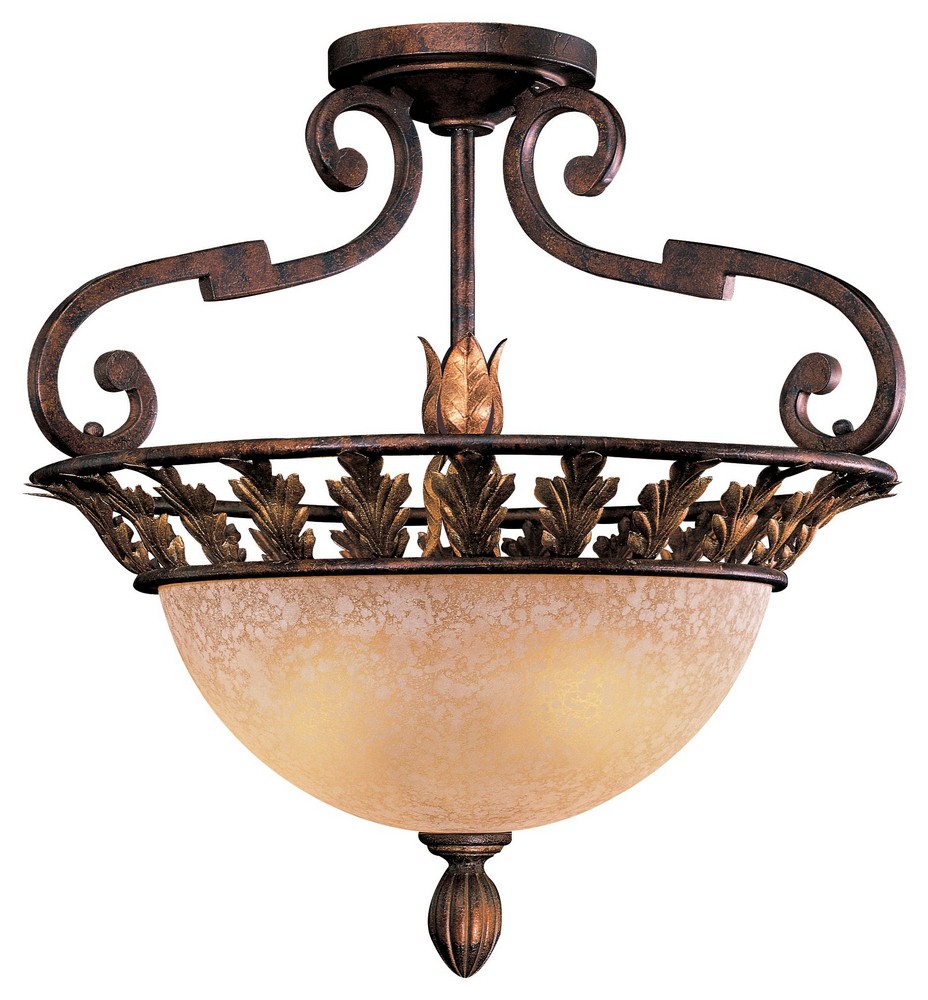 Minka Metropolitan Lighting-N6241-355-Zaragoza - Three Light Semi-Flush Mount   Golden Bronze Finish with Salon Scavo Glass