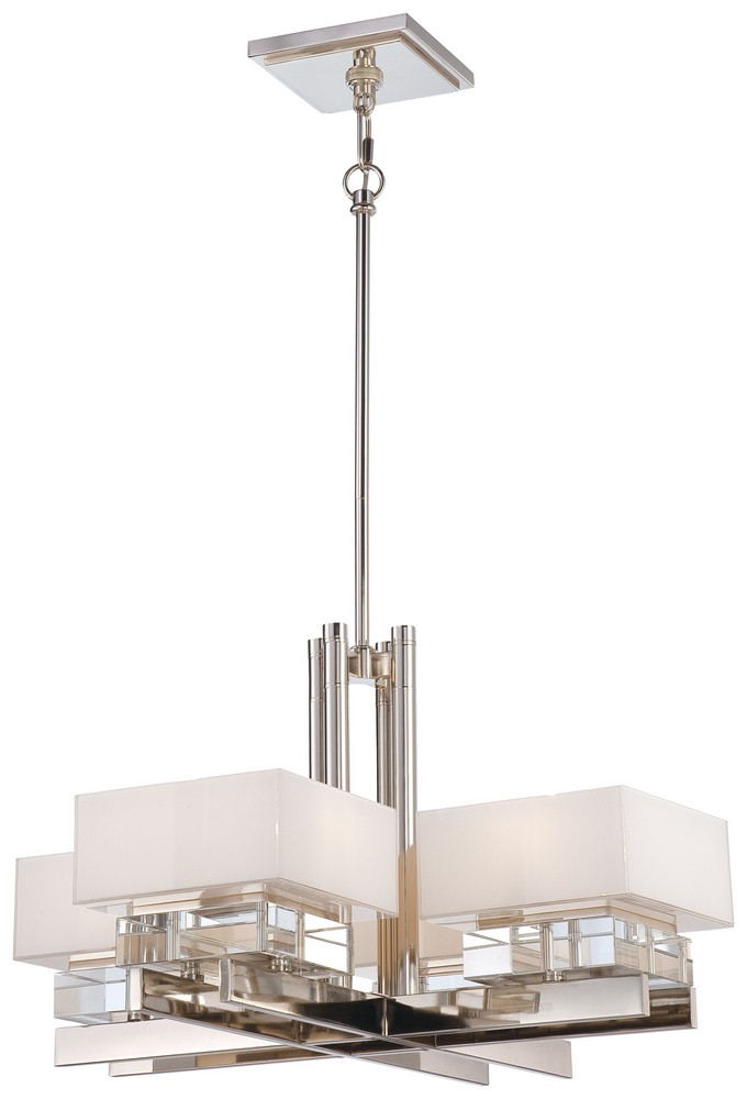 Minka Metropolitan Lighting-N6267-613-Eden Roe - 27 Inch Eight Light Chandelier   Polished Nickel Finish with Mitered White Glass with Eidolon Crystal