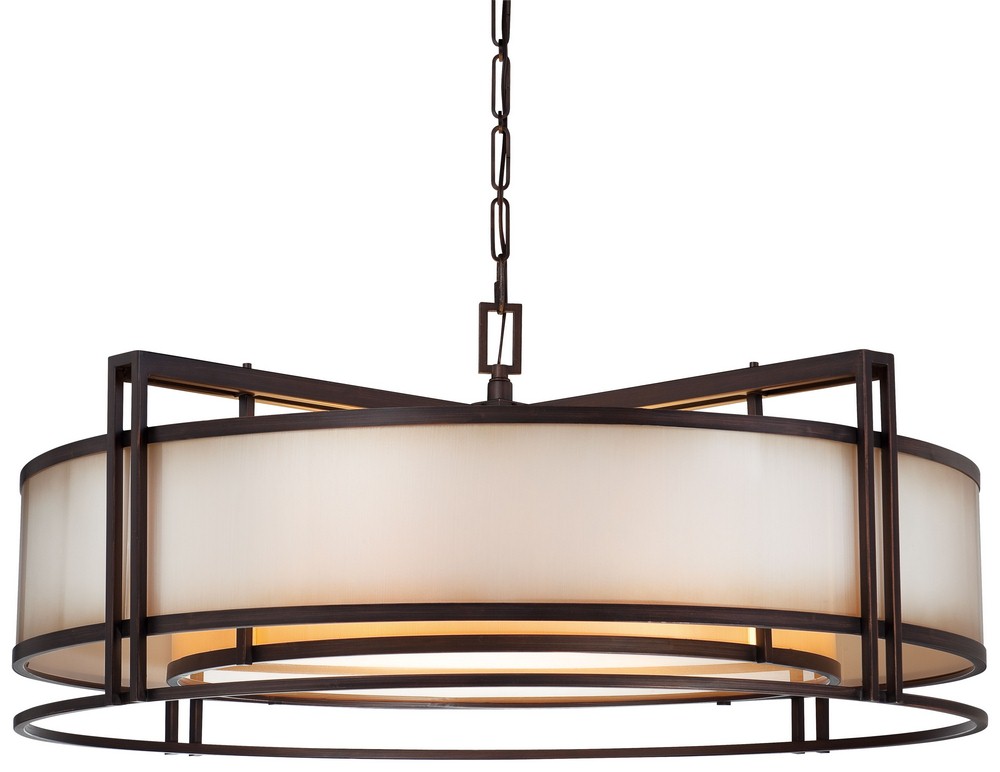 Minka Metropolitan Lighting-N6967-1-267B-Underscore - Five Light Pendant   Cimmaron Bronze Finish with Brushed Caramel Silk Glass