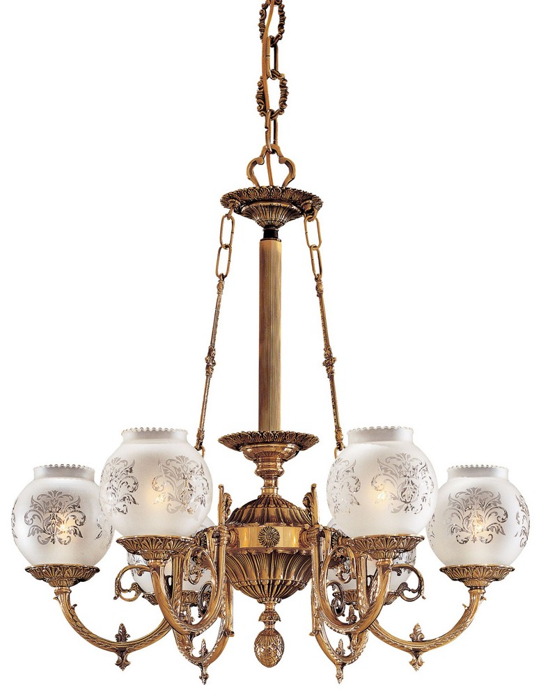 Minka Metropolitan Lighting-N801906-60 Watt Six Light Chandelier   Antique Classic Brass Finish with Frosted Etched Glass