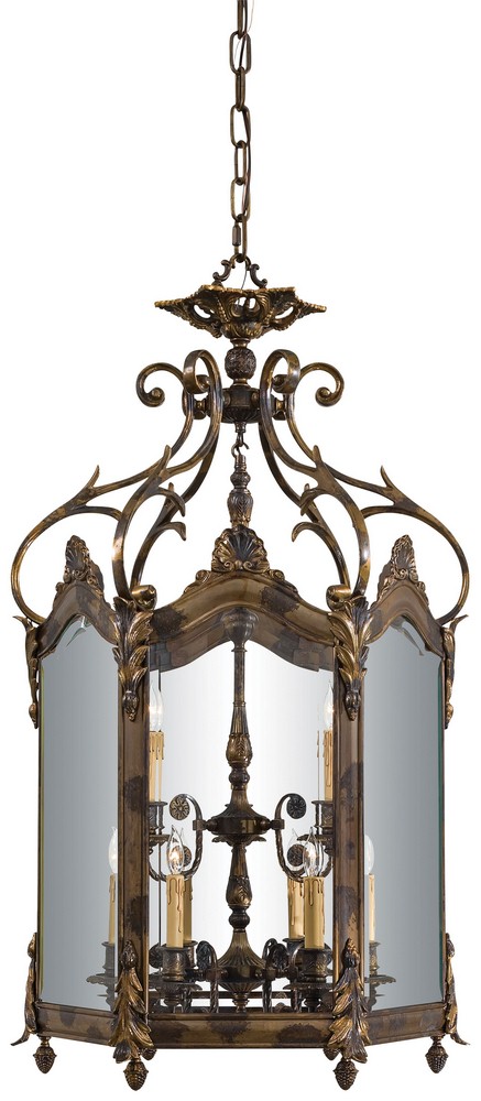 Minka Metropolitan Lighting-N952011-Large Nine Light Foyer   Oxide Brass Finish with Clear Beveled Glass