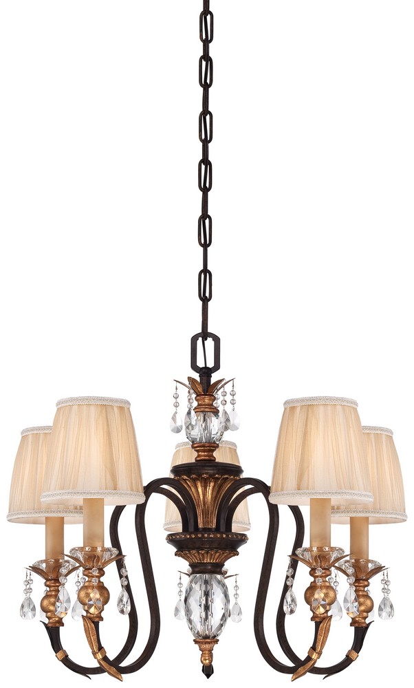 Minka Metropolitan Lighting-N6645-258B-Bella Cristallo - Five Light Chandelier   French Bronze/Gold Finish with Pleated Champagne Fabric Shade with Eidolon Crystal