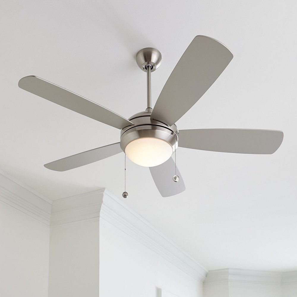 5 Blades Brushed Steel Monte Carlo 5DIC44BSD-V1 Discus Classic II 44 Ceiling Fan with LED Light and Pull Chain 
