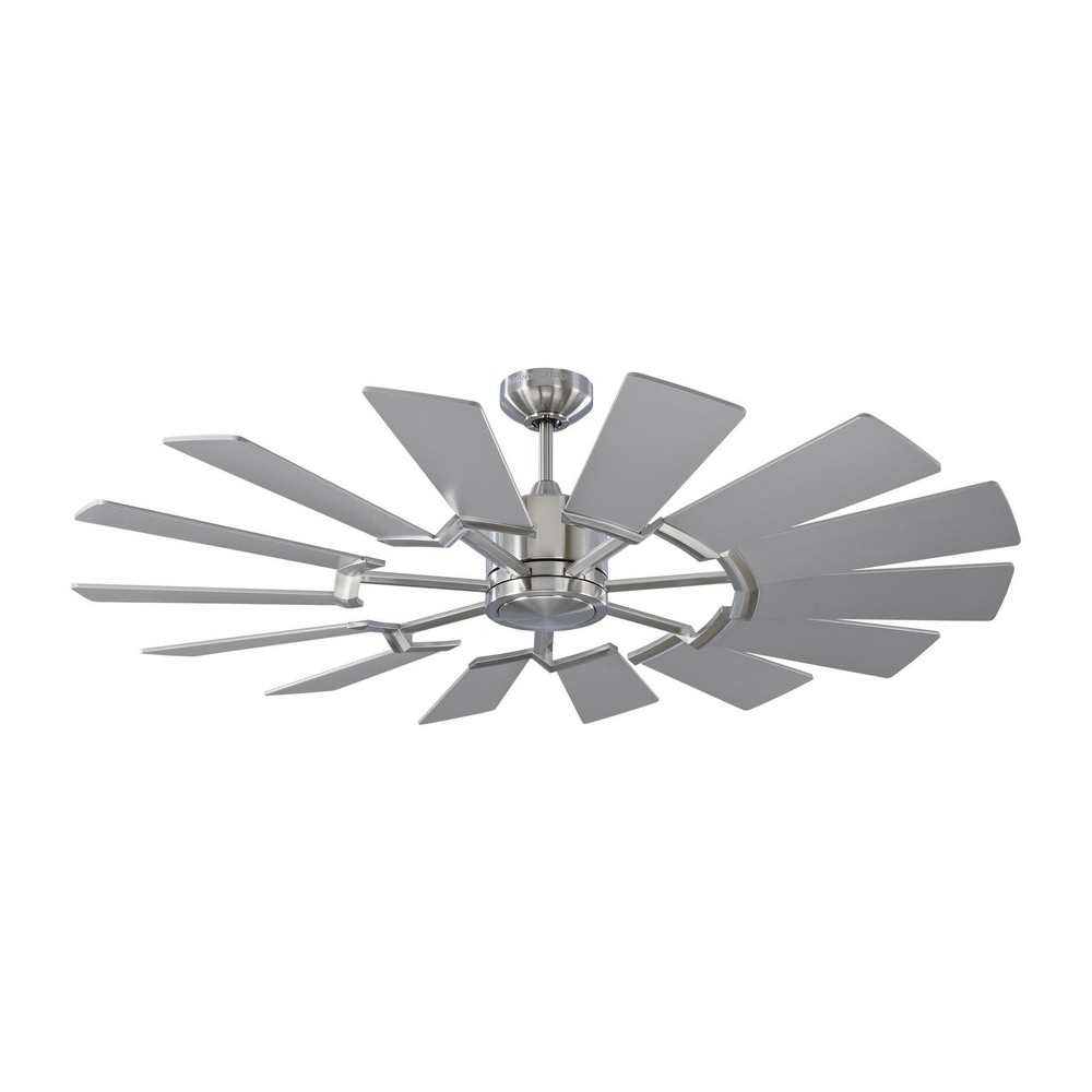 Monte Carlo Fans-14PRR52BSD-Prairie 52 - 14 Blade 52 Inch Ceiling Fan with Handheld Control and Includes Light Kit in Style - 52 Inches Wide by 14.13 Inches High   Brushed Steel Finish with Washed Oak