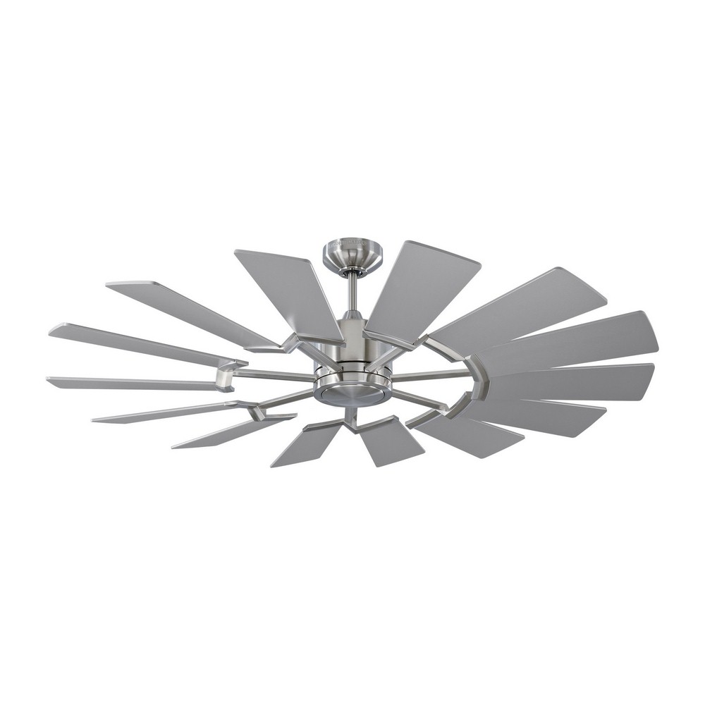 Monte Carlo Fans-14PRR52BSD-Prairie 52 - 14 Blade 52 Inch Ceiling Fan with Handheld Control and Includes Light Kit in Style - 52 Inches Wide by 14.13 Inches High Brushed Steel  Brushed Steel Finish wi