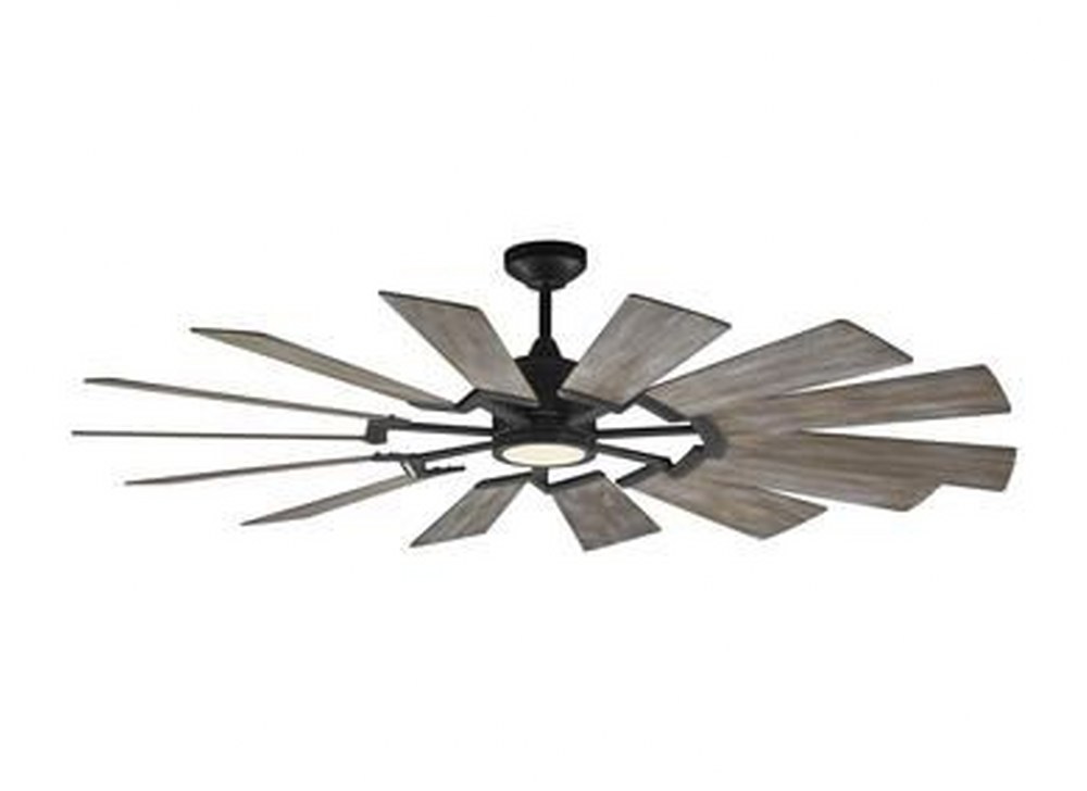 Monte Carlo Fans-14PRR62AGPD-Prairie 62 - 14 Blade Ceiling Fan with Handheld Control and Includes Light Kit - 62 Inches Wide by 14.13 Inches High Aged Pewter  Aged Pewter Finish with Light Grey Weathered Oak Blade Finish with Frosted White Glass