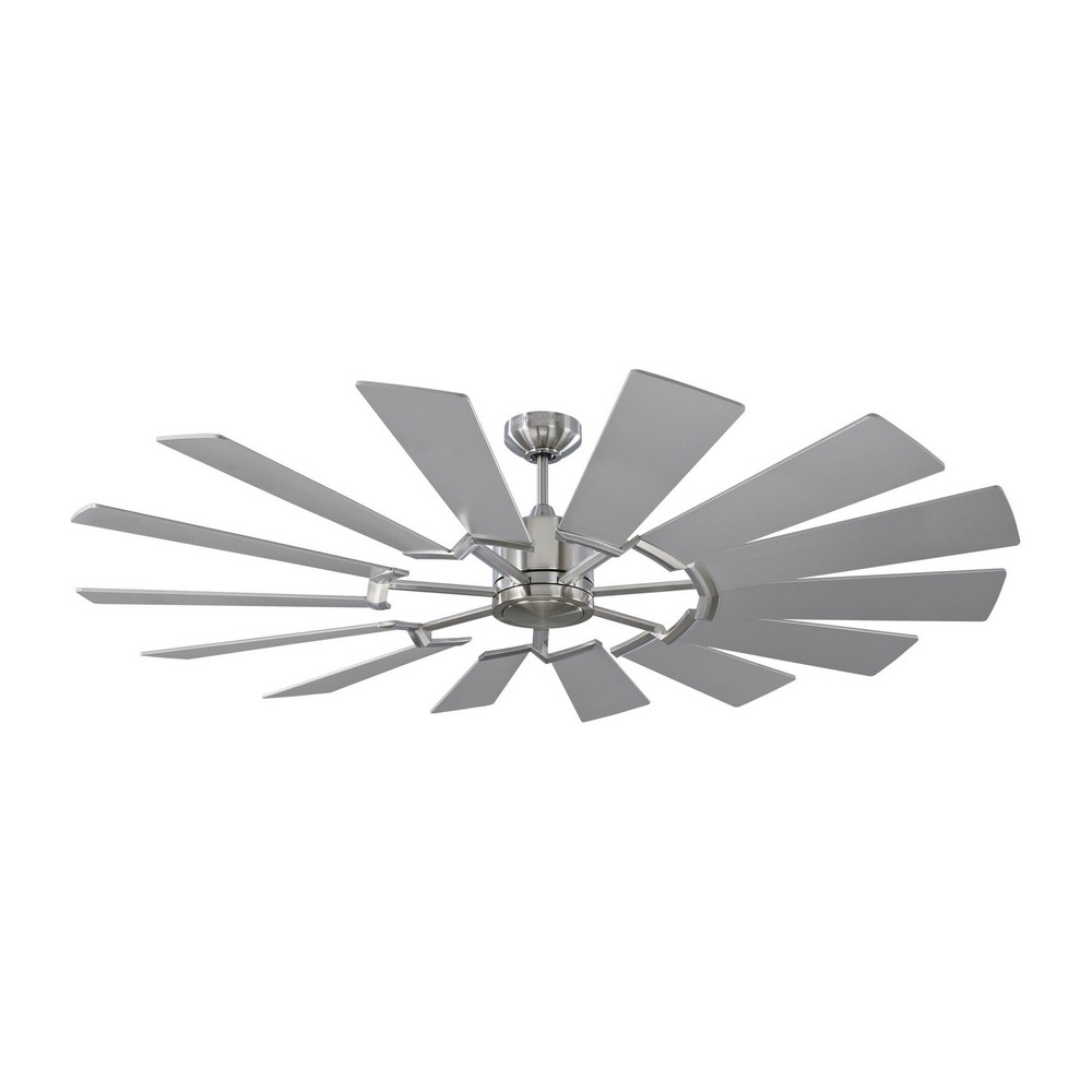 Monte Carlo Fans-14PRR62BSD-Prairie 62 - 14 Blade Ceiling Fan with Handheld Control and Includes Light Kit - 62 Inches Wide by 14.13 Inches High   Brushed Steel Finish with Washed Oak Blade Finish wit
