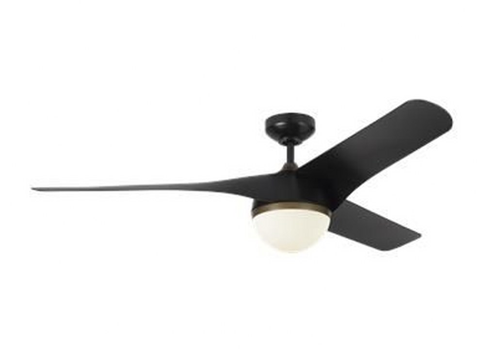Monte Carlo Fans-3AKR56BKD-Akova LED - 3 Blade Ceiling Fan with Handheld Control and Includes Light Kit in Style - 56 Inches Wide by 14.41 Inches High   Matte Black Finish with Black ABS Blade Finish 