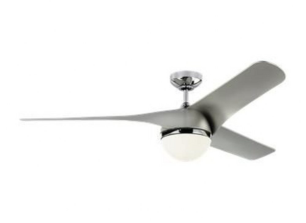 Monte Carlo Fans-3AKR56CHD-Akova LED - 3 Blade Ceiling Fan with Handheld Control and Includes Light Kit in Style - 56 Inches Wide by 14.41 Inches High   Chrome Finish with Chrome ABS Blade Finish with