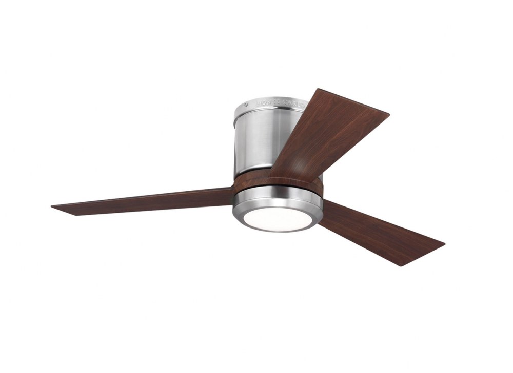 Monte Carlo Fans-3CLYR42BSD-V1-3 Blade Ceiling Fan with Handheld Control and Includes Light Kit in Modern Style - 42 Inches Wide by 9.2 Inches High   Brushed Steel Finish with Frosted Acrylic Glass