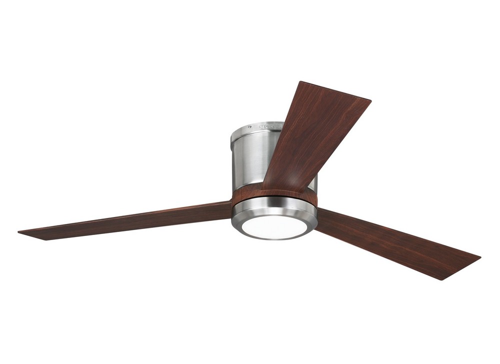 Monte Carlo Fans-3CLYR52BSD-V1-3 Blade Ceiling Fan with Handheld Control and Includes Light Kit in Modern Style - 52 Inches Wide by 9.2 Inches High   Brushed Steel Finish with Frosted Acrylic Glass