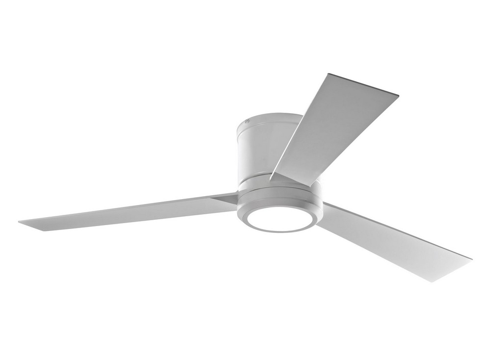 Monte Carlo Fans-3CLYR52RZWD-V1-3 Blade Ceiling Fan with Handheld Control and Includes Light Kit in Modern Style - 52 Inches Wide by 9.2 Inches High   Rubberized White Finish with Frosted Acrylic Glas