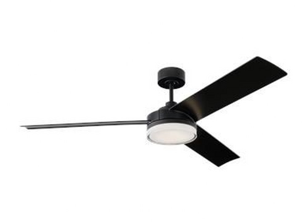 Monte Carlo Fans-3CQR56MBKD-Cirque 3 Blade 56 Inch Ceiling Fan with Handheld Control and Includes Light Kit Midnight Black  Midnight Black Finish with Midnight Black Blade Finish