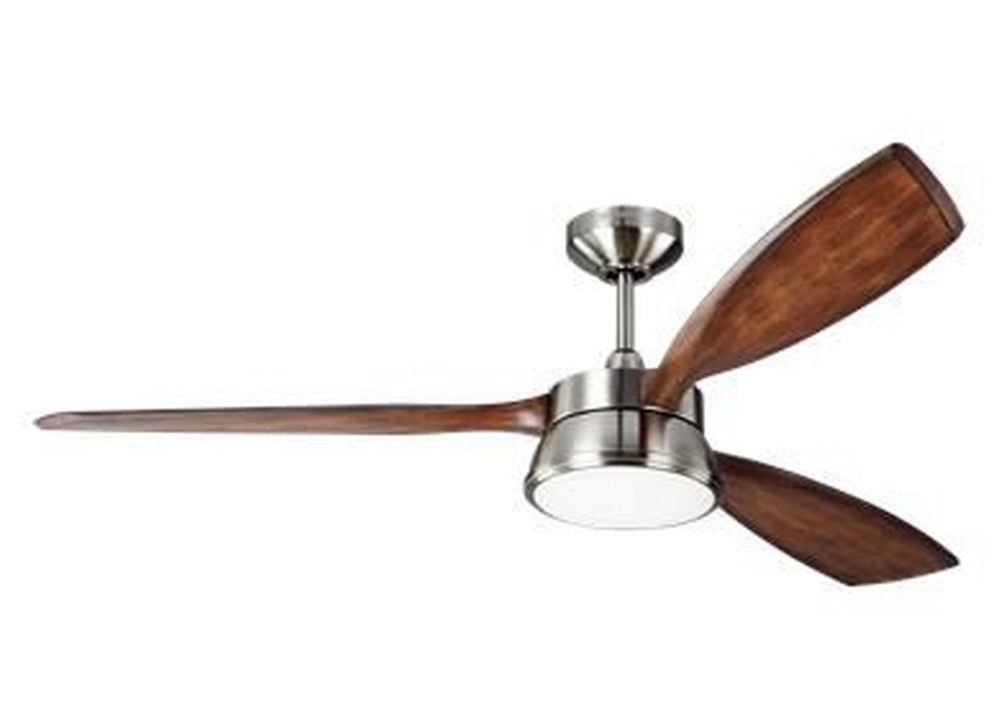Monte Carlo Fans-3DSTR57BSD-Destin - 3 Blade Ceiling Fan with Handheld Control and Includes Light Kit in Transitional Style - 57 Inches Wide by 13.69 Inches High   Brushed Steel Finish with Koa Blade 