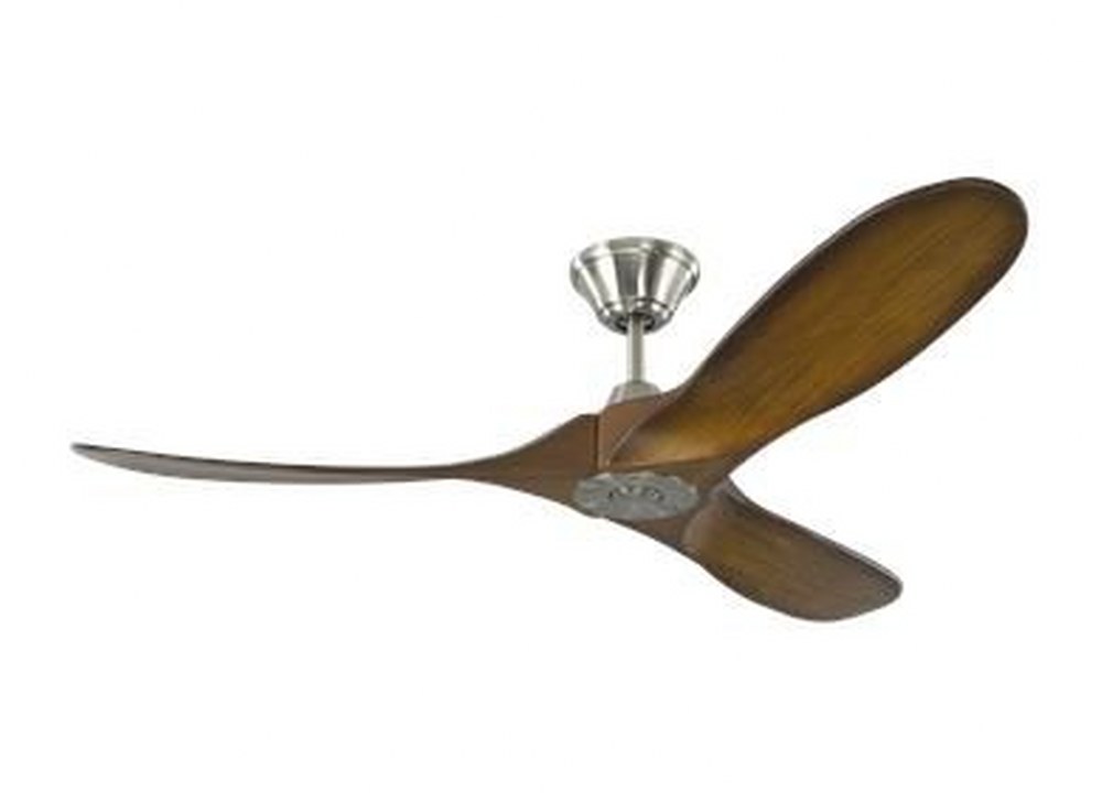 Monte Carlo Fans-3MAVR52BSKOA-Maverick II - 3 Blade Ceiling Fan with Handheld Control in Style - 52 Inches Wide by 13.91 Inches High   Brushed Steel Finish with Koa Blade Finish