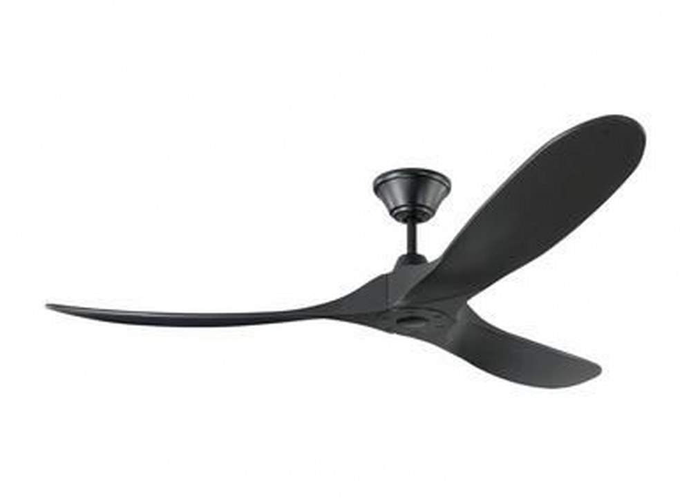 Monte Carlo Fans-3MAVR60BKBK-Maverick - 3 Blade Ceiling Fan with Handheld Control in Contemporary Style - 60 Inches Wide by 11.7 Inches High   Matte Black Finish with Black Blade Finish