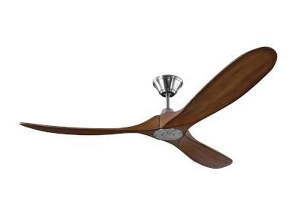 Monte Carlo Fans 3MAVR60BSKOA Maverick, 3 Blade Ceiling Fan with Handheld Control in Contemporary Style - 60 Inches Wide by 11.7 Inches High  Brushed Steel Finish with Koa Wood Blade Finish