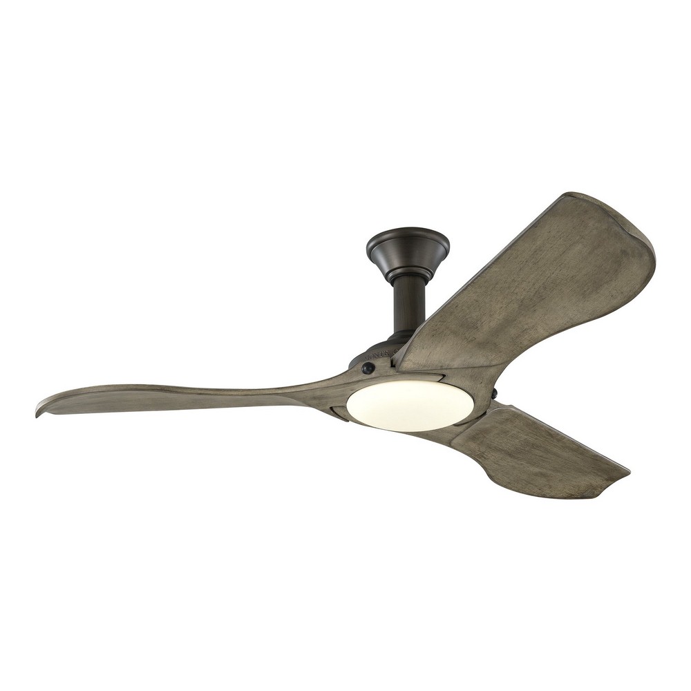 Monte Carlo Fans-3MNLR56AGPD-V1-Minimalist - 3 Blade Ceiling Fan with Handheld Control and Includes Light Kit in Modern Style - 56 Inches Wide by 13.7 Inches High   Aged Pewter Finish with Light Grey 