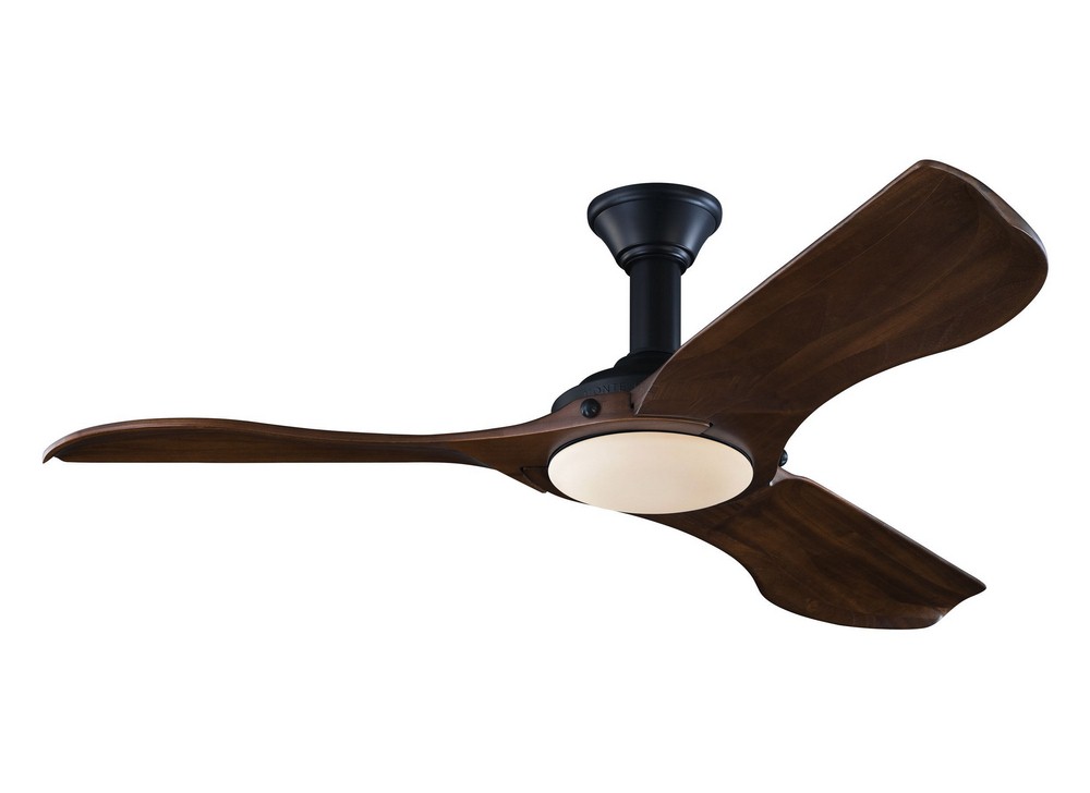 Monte Carlo Fans-3MNLR56BKD-V1-Minimalist - 3 Blade Ceiling Fan with Handheld Control and Includes Light Kit in Modern Style - 56 Inches Wide by 13.7 Inches High   Matte Black Finish with Opal Etched 