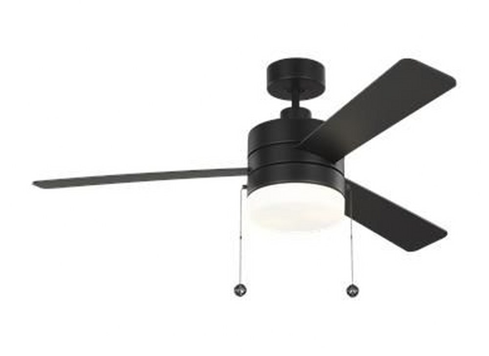 Monte Carlo Fans-3SY52MBKD-Syrus 3 Blade 52 Inch Ceiling Fan with Pull Chain Control and Includes Light Kit Midnight Black  Brushed Steel Finish with Silver Blade Finish with Frosted White Glass