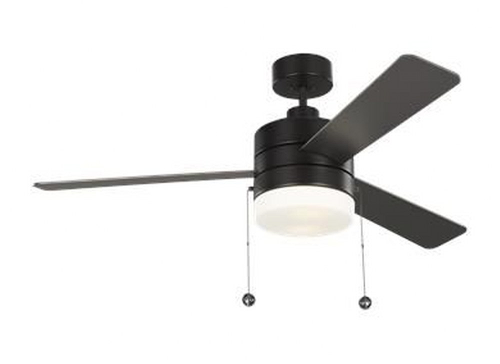 Monte Carlo Fans-3SY52OZD-Syrus 3 Blade 52 Inch Ceiling Fan with Pull Chain Control and Includes Light Kit Oil Rubbed Bronze  Brushed Steel Finish with Silver Blade Finish with Frosted White Glass